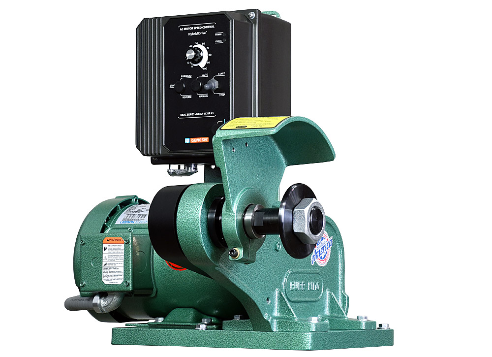 81110 model 800 polishing lathe / buffer / deburring machine with no deburring wheel.  Shown with the standard WA14 wheel adapter. 120 volt variable speed 1.5 HP motor.